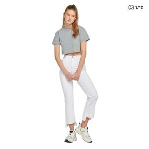 NWT [HAPPI] By Hidden WHITE CROPPED FLARE Jeans Raw Hem High Rise Size 26